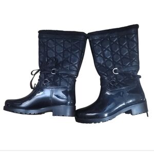 Baretraps Delrose faux fur lined black quilted snow rain boots sz 8